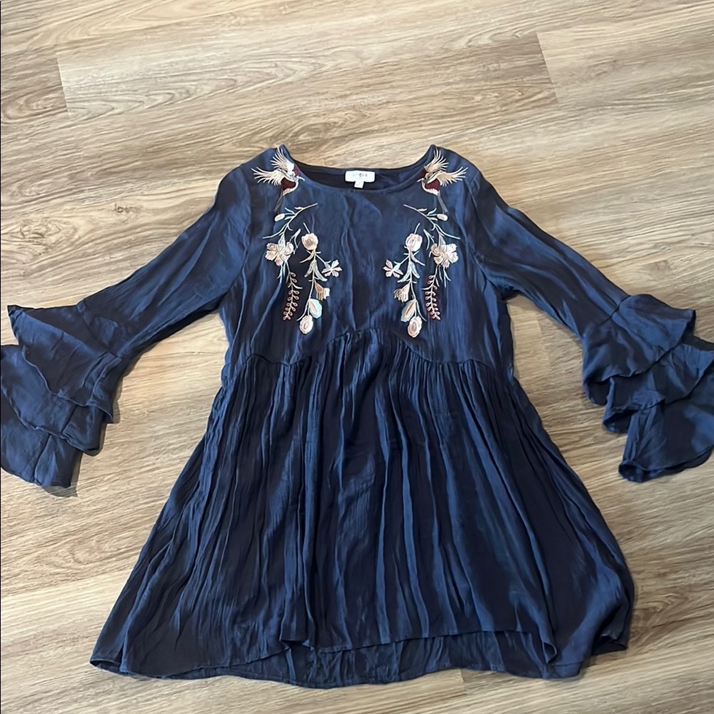 UMGEE Navy Blue Dress with Floral Embroidery